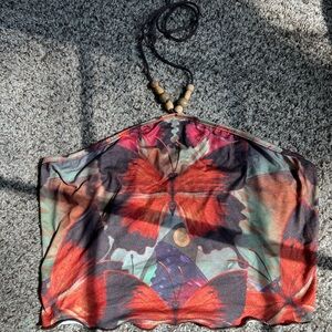 Butterfly Print Halter Tube Top - Red, Black, Green